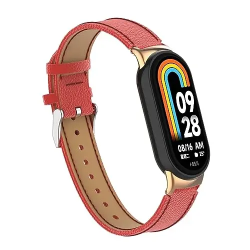 HOPMC Mi Band 8 Fashion Metal Connector Lychee Grain Leather Strap Replacement Wristbands Strap Compatible for Xiaomi Mi Smart Band 8 /8NFC /9/10（Not included Tracker ） - HOPMC (1)