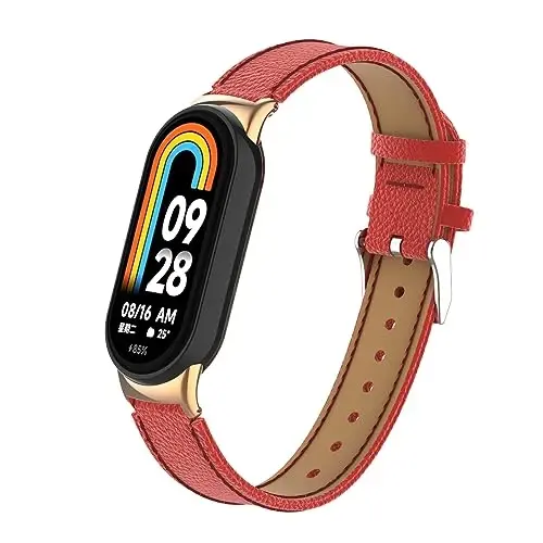 HOPMC Mi Band 8 Fashion Metal Connector Lychee Grain Leather Strap Replacement Wristbands Strap Compatible for Xiaomi Mi Smart Band 8 /8NFC /9/10（Not included Tracker ） - 3