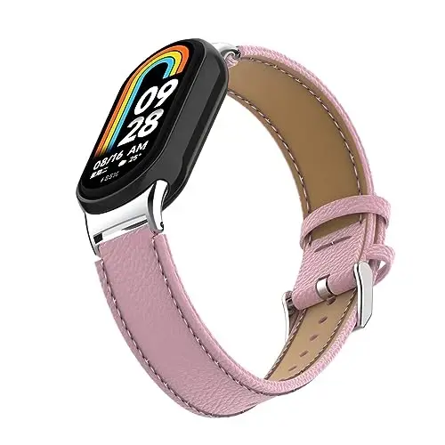 HOPMC Mi Band 8 Fashion Metal Connector Lychee Grain Leather Strap Replacement Wristbands Strap Compatible for Xiaomi Mi Smart Band 8 /8NFC /9/10（Not included Tracker ） - 4