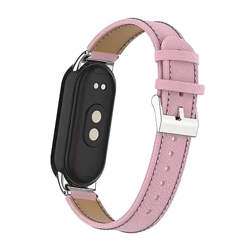 HOPMC Mi Band 8 Fashion Metal Connector Lychee Grain Leather Strap Replacement Wristbands Strap Compatible for Xiaomi Mi Smart Band 8 /8NFC /9/10（Not included Tracker ） - 5