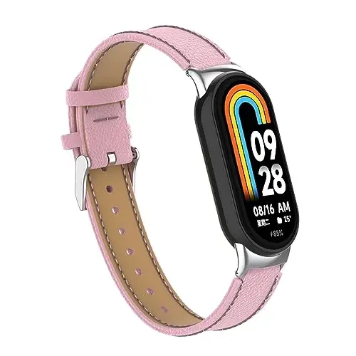 HOPMC Mi Band 8 Fashion Metal Connector Lychee Grain Leather Strap Replacement Wristbands Strap Compatible for Xiaomi Mi Smart Band 8 /8NFC /9/10（Not included Tracker ） - 2