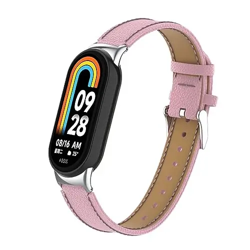 HOPMC Mi Band 8 Fashion Metal Connector Lychee Grain Leather Strap Replacement Wristbands Strap Compatible for Xiaomi Mi Smart Band 8 /8NFC /9/10（Not included Tracker ） - 3