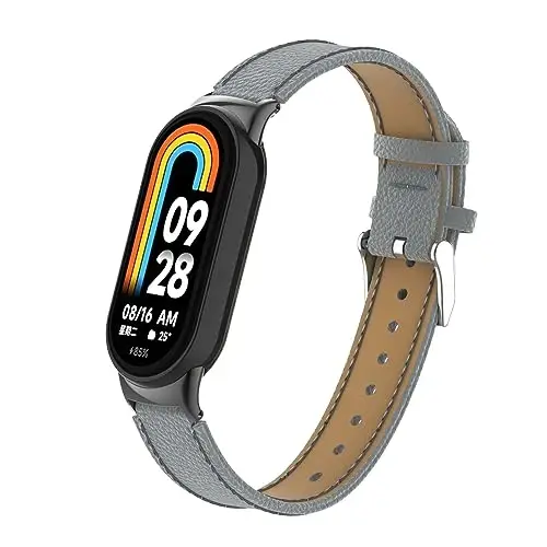 HOPMC Mi Band 8 Fashion Metal Connector Lychee Grain Leather Strap Replacement Wristbands Strap Compatible for Xiaomi Mi Smart Band 8 /8NFC /9/10（Not included Tracker ） - 3