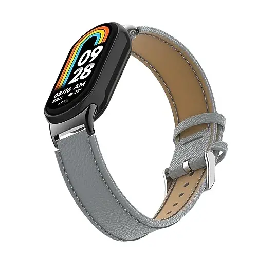 HOPMC Mi Band 8 Fashion Metal Connector Lychee Grain Leather Strap Replacement Wristbands Strap Compatible for Xiaomi Mi Smart Band 8 /8NFC /9/10（Not included Tracker ） - 4