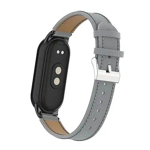 HOPMC Mi Band 8 Fashion Metal Connector Lychee Grain Leather Strap Replacement Wristbands Strap Compatible for Xiaomi Mi Smart Band 8 /8NFC /9/10（Not included Tracker ） - 5