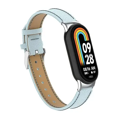 HOPMC Mi Band 8 Fashion Metal Connector Lychee Grain Leather Strap Replacement Wristbands Strap Compatible for Xiaomi Mi Smart Band 8 /8NFC /9/10（Not included Tracker ） - 2