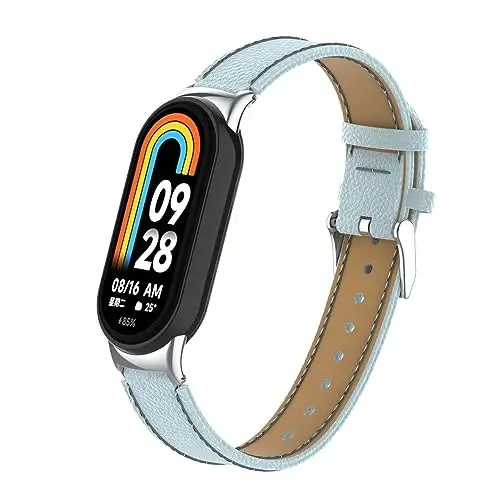 HOPMC Mi Band 8 Fashion Metal Connector Lychee Grain Leather Strap Replacement Wristbands Strap Compatible for Xiaomi Mi Smart Band 8 /8NFC /9/10（Not included Tracker ） - 3