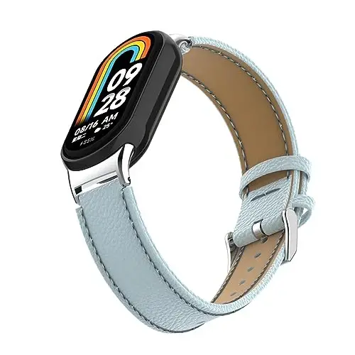 HOPMC Mi Band 8 Fashion Metal Connector Lychee Grain Leather Strap Replacement Wristbands Strap Compatible for Xiaomi Mi Smart Band 8 /8NFC /9/10（Not included Tracker ） - 4