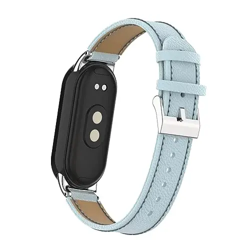 HOPMC Mi Band 8 Fashion Metal Connector Lychee Grain Leather Strap Replacement Wristbands Strap Compatible for Xiaomi Mi Smart Band 8 /8NFC /9（Not included Tracker ） - 5