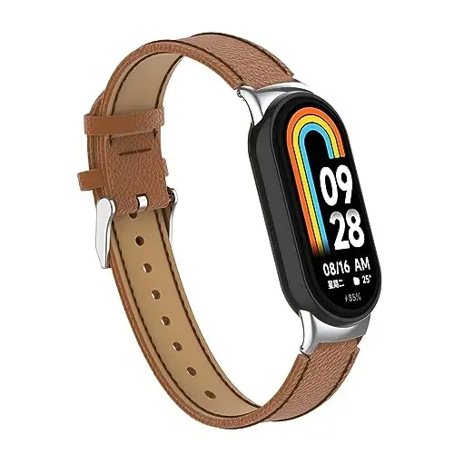 HOPMC Mi Band 8 Fashion Metal Connector Lychee Grain Leather Strap Replacement Wristbands Strap Compatible for Xiaomi Mi Smart Band 8 /8NFC /9/10（Not included Tracker ） - 2