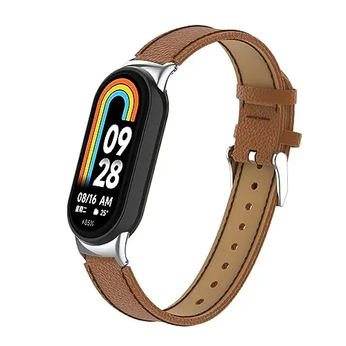 HOPMC Mi Band 8 Fashion Metal Connector Lychee Grain Leather Strap Replacement Wristbands Strap Compatible for Xiaomi Mi Smart Band 8 /8NFC /9/10（Not included Tracker ） - 3