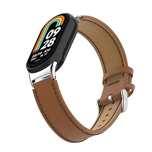 HOPMC Mi Band 8 Fashion Metal Connector Lychee Grain Leather Strap Replacement Wristbands Strap Compatible for Xiaomi Mi Smart Band 8 /8NFC /9/10（Not included Tracker ） - 4