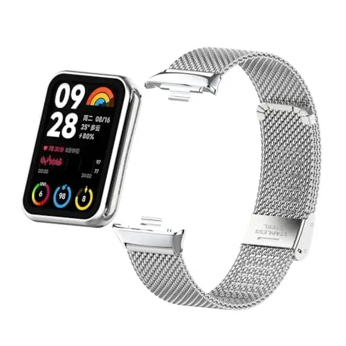HOPMC Straps For Xiaomi Mi Band 8 Pro/Redmi Smartwatch 4 Metal Bracelet Protective Frame and 18MM Steel Mesh Wristband Bracelet for Women Men - 5