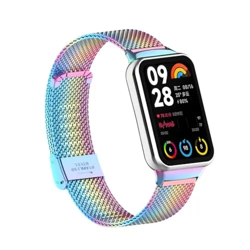 HOPMC Straps For Xiaomi Mi Band 8/9 Pro/Redmi Smartwatch 4/5 Metal Bracelet Protective Frame and 18MM Steel Mesh Wristband Bracelet for Women Men - 3