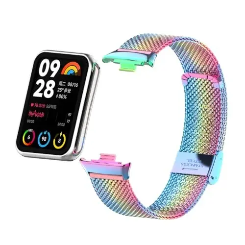 HOPMC Straps For Xiaomi Mi Band 8/9 Pro/Redmi Smartwatch 4/5 Metal Bracelet Protective Frame and 18MM Steel Mesh Wristband Bracelet for Women Men - 2
