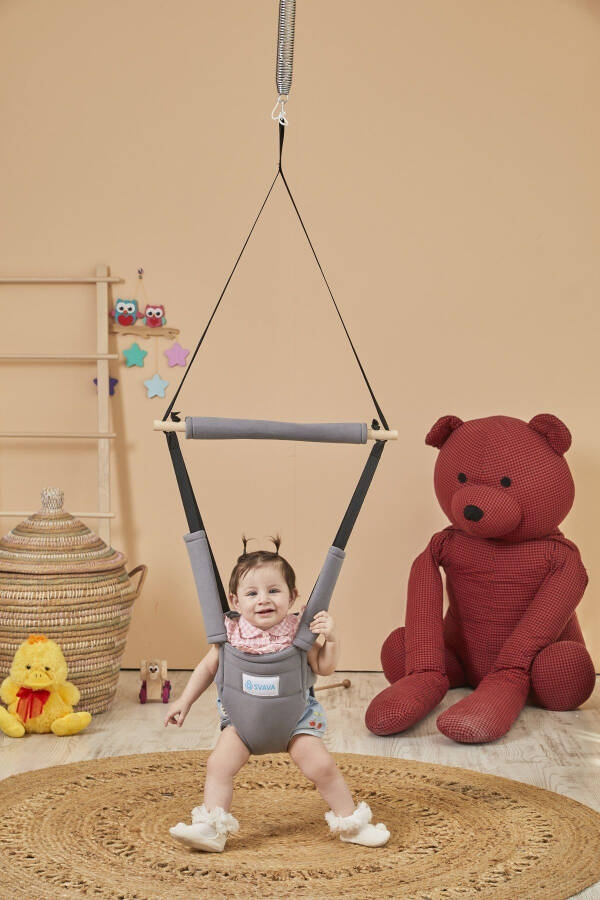 Hoppala Jumper, Face Guard, Kangaroo, Spring Balance Baby Walker Natural Wood Grey - 1