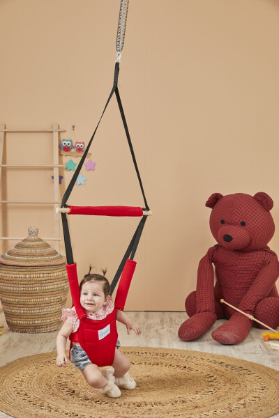 Hoppala Jumping Face Protected Kangaroo, Spring Balance Baby Walker Natural Wood Red - 3