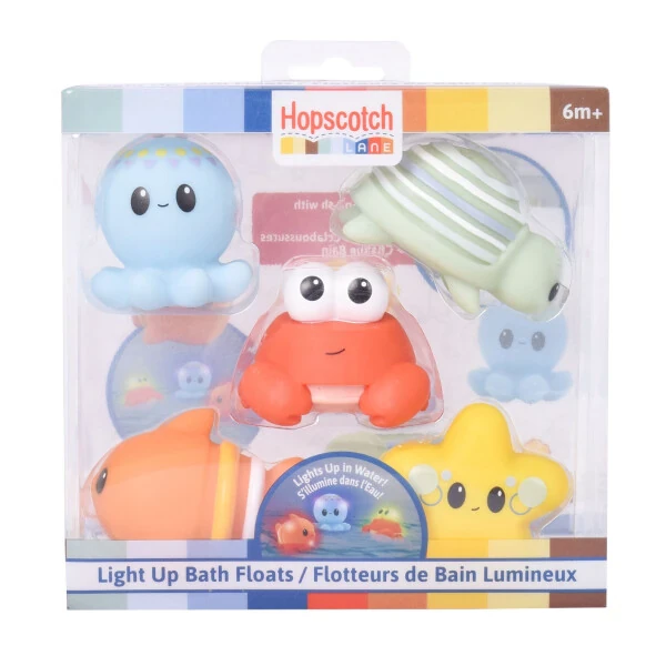 Hopscotch Lane Light Up Bath Floats - 5 Count Sea Creature Toys, Children Ages 6+ Months - 5