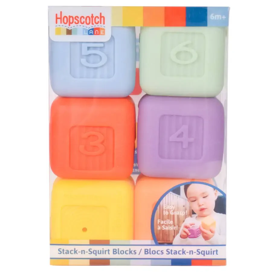 Hopscotch Lane Stack-n-Squirt Blocks - 6 Pack Yumshoq Plastik Hammom Squirters, Baby & Toddler 6+ Oylik - 6