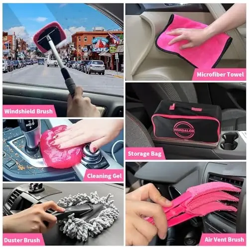 HORDALOR Pink Car Interior Detailing Kit, 16Pcs Car Cleaning Kit with High Power Handheld Vacuum, Detailing Brush Set, Cleaning Gel, Windshield Cleaning Tool, Complete Car Cleaning Supplies for Women - 6