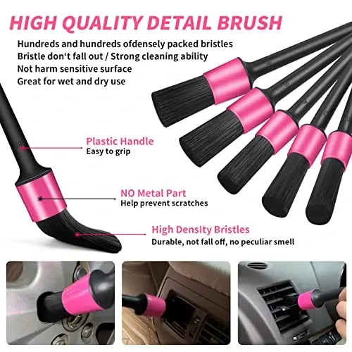 HORDALOR Pink Car Interior Detailing Kit, 16Pcs Car Cleaning Kit with High Power Handheld Vacuum, Detailing Brush Set, Cleaning Gel, Windshield Cleaning Tool, Complete Car Cleaning Supplies for Women - 3