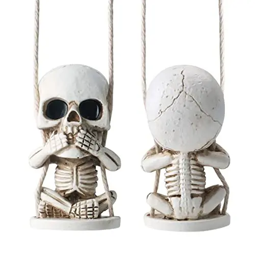 Horror Skull Decor of Rearview Mirror Hanging Car Accessories Funny Truck Accessorie for Men Women Cool Things for Jeeps Swinging Skeleton Stuff for Goth Gag Xmas Gifts for Your Cars - HORROR