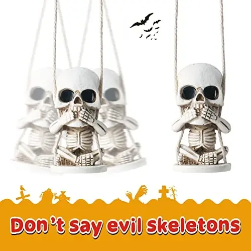 Horror Skull Decor of Rearview Mirror Hanging Car Accessories Funny Truck Accessorie for Men Women Cool Things for Jeeps Swinging Skeleton Stuff for Goth Gag Xmas Gifts for Your Cars - HORROR (1)