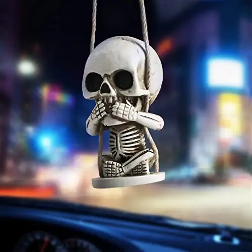 Horror Skull Decor of Rearview Mirror Hanging Car Accessories Funny Truck Accessorie for Men Women Cool Things for Jeeps Swinging Skeleton Stuff for Goth Gag Xmas Gifts for Your Cars - 3