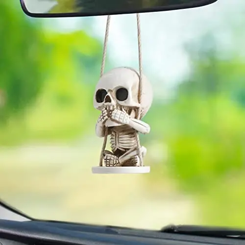 Horror Skull Decor of Rearview Mirror Hanging Car Accessories Funny Truck Accessorie for Men Women Cool Things for Jeeps Swinging Skeleton Stuff for Goth Gag Xmas Gifts for Your Cars - 4