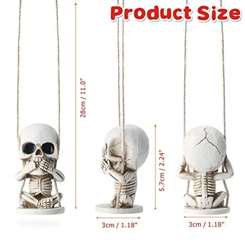 Horror Skull Decor of Rearview Mirror Hanging Car Accessories Funny Truck Accessorie for Men Women Cool Things for Jeeps Swinging Skeleton Stuff for Goth Gag Xmas Gifts for Your Cars - 5