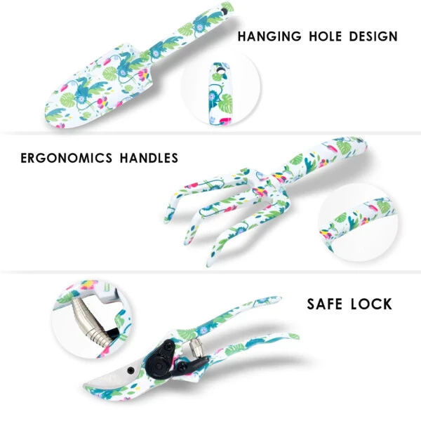 Hortem Garden Tools Set Women, Christmas Gardening Gifts Ladies, Aluminum Hand Tools, Pruner and Garden Belt Bags with Floral Package-GREEN - 7