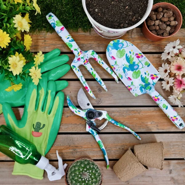 Hortem Garden Tools Set Women, Christmas Gardening Gifts Ladies, Aluminum Hand Tools, Pruner and Garden Belt Bags with Floral Package - 4