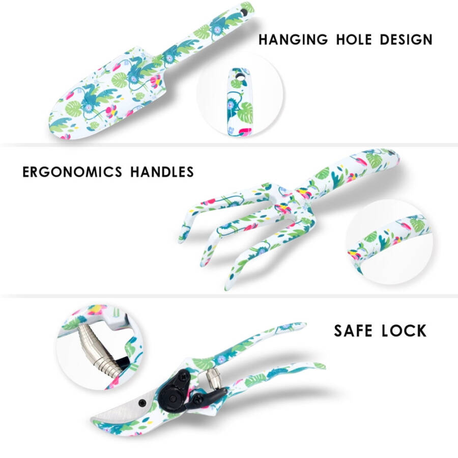 Hortem Garden Tools Set Women, Christmas Gardening Gifts Ladies, Aluminum Hand Tools, Pruner and Garden Belt Bags with Floral Package - 7