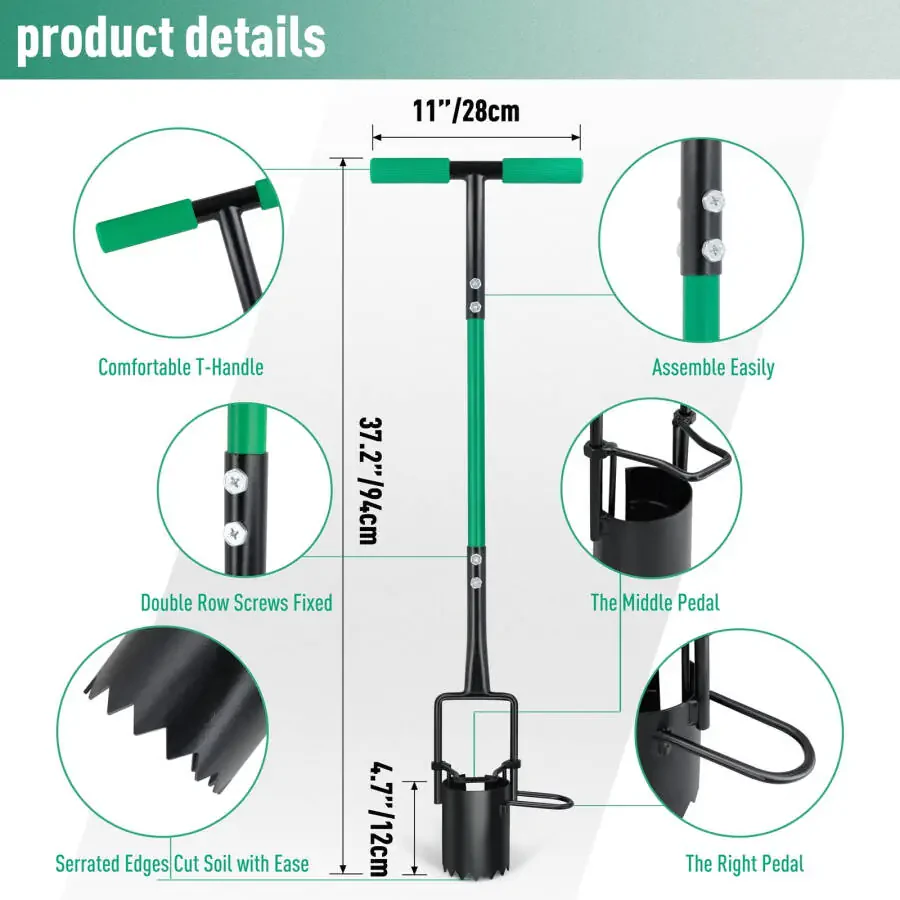 Hortem Lampochka Ekish Asbobi Uzun, Po'latdan Yasalgan Bog' Ekish Asbobi Qazish, Tuproq Namunasi Olish, Ko'chirib O'tkazish, Gul Ekish Uchun - 2