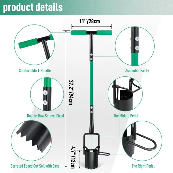 Hortem Bulb Planter Tool Long, Steel Garden Planting Tool for Digging, Soil Sampler, Transplanting, Flower Planting - HORTEM (1)