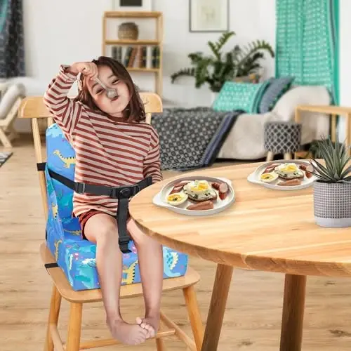 HOSEASCA Toddler Booster Seat for Dining Table, 12.6x3.34 Inch Portable High Chair for Travel, Compact Lightweight With Adjustable Straps for Baby (Dinosaur) - MODAZONE (1)
