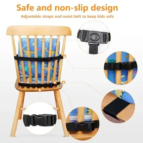 HOSEASCA Toddler Booster Seat for Dining Table, 12.6x3.34 Inch Portable High Chair for Travel, Compact Lightweight With Adjustable Straps for Baby (Dinosaur) - 3