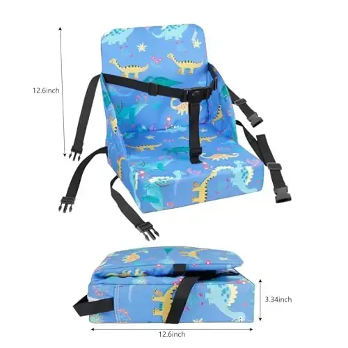 HOSEASCA Toddler Booster Seat for Dining Table, 12.6x3.34 Inch Portable High Chair for Travel, Compact Lightweight With Adjustable Straps for Baby (Dinosaur) - 5