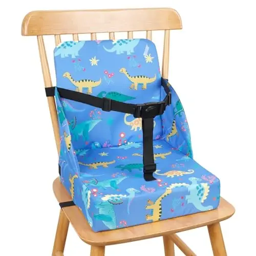 HOSEASCA Toddler Booster Seat for Dining Table, 12.6x3.34 Inch Portable High Chair for Travel, Compact Lightweight With Adjustable Straps for Baby (Dinosaur) - MODAZONE