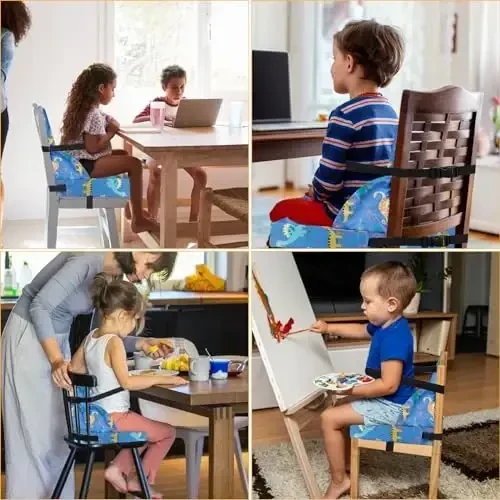 HOSEASCA Toddler Booster Seat for Dining Table, 12.6x3.34 Inch Portable High Chair for Travel, Compact Lightweight With Adjustable Straps for Baby (Dinosaur) - 7