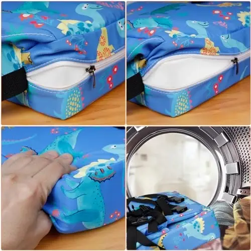 HOSEASCA Toddler Booster Seat for Dining Table, 12.6x3.34 Inch Portable High Chair for Travel, Compact Lightweight With Adjustable Straps for Baby (Dinosaur) - 4