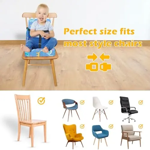 HOSEASCA Toddler Booster Seat for Dining Table, 12.6x3.34 Inch Portable High Chair for Travel, Compact Lightweight With Adjustable Straps for Baby (Dinosaur) - 6