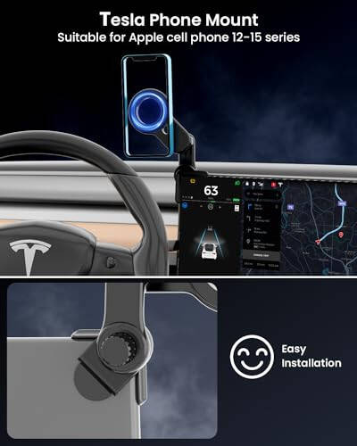 HOSEASON Tesla Telefon Tutucu, 【En Güçlü Manyetik Güç】 Tesla Model 3/Y Aksesuarları Tesla Ekran Telefon Tutucu, Tesla Telefon Tutucu iPhone 15/14/13/12 İçin 360° Ayarlanabilir (Siyah) - 12