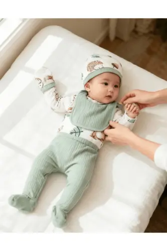 Hospital Discharge 100% Cotton Bear Print Newborn 5-Piece Set Baby Clothes - 4