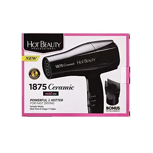 Hot Beauty 1875 Ceramic Hair Dryer, Powerful Fast Drying, Multi-Setting with Comb AttacModazoneent, Additional Detangler Included, Slide Bar Switch, Compact for Home & Travel (Black) - 6