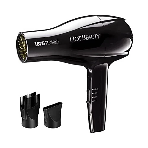 Hot Beauty 1875 Ceramic Styler Hair Styling Blow Dryer 2 Attachments Included Lightweight and Fast Dry Multi Heat Speed Setting Perfect Size for Home or Travel - MODAZONE