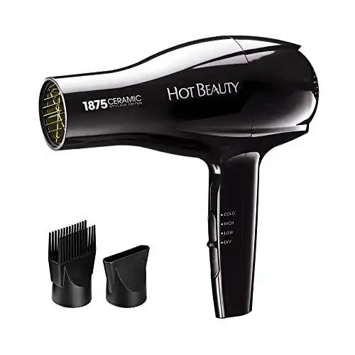 Hot Beauty 1875 Ceramic Styler Hair Styling Blow Dryer 2 Attachments Included Lightweight and Fast Dry Multi Heat Speed Setting Perfect Size for Home or Travel - 1
