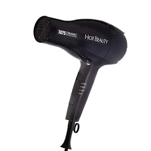 Hot Beauty 1875 Ceramic Styler Hair Styling Blow Dryer 2 Attachments Included Lightweight and Fast Dry Multi Heat Speed Setting Perfect Size for Home or Travel - 2