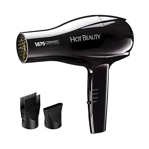 Hot Beauty 1875 Ceramic Styler Hair Styling Blow Dryer 2 AttacModazoneents Included Lightweight and Fast Dry Multi Heat Speed Setting Perfect Size for Home or Travel - 1