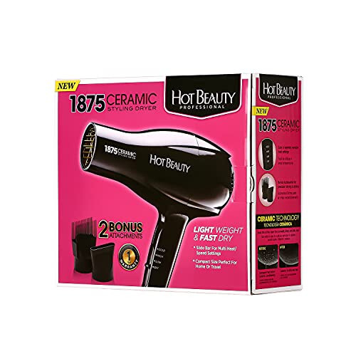 Hot Beauty 1875 Ceramic Styler Hair Styling Blow Dryer 2 AttacModazoneents Included Lightweight and Fast Dry Multi Heat Speed Setting Perfect Size for Home or Travel - 6